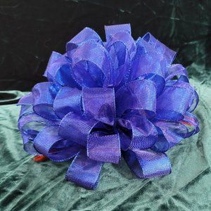 Christmas Tree Bow Topper, Sheer/Shiny Blue Bow Tree Topper, Holiday Tree Topper